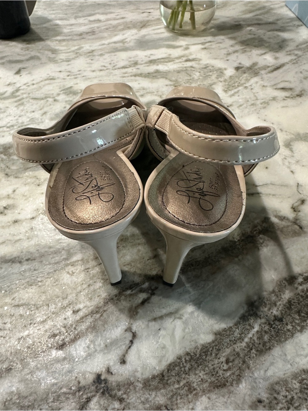 LifeStride Invest Taupe Patent Peep-Toe Slingback Heels - Picture 4 of 6